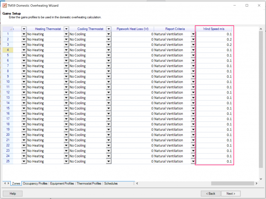 TM59 wizard screenshot showing wind speed column