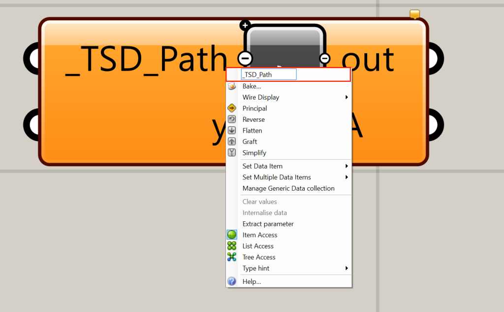 Right click menu that appears when right clicking in an input label on the c# component in grasshopper.