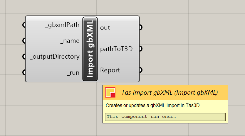 custom grasshopper c# script component showing import gbXML into Tas 3D modeller.